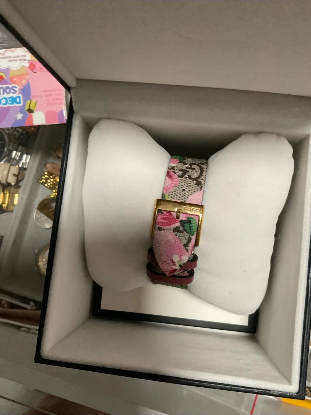 Gucci Gold-Tone Watch with Pink Floral Strap